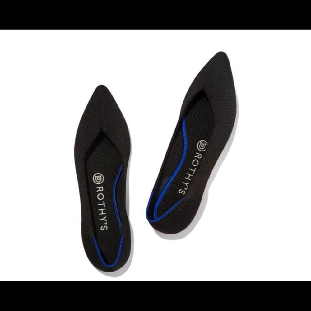 Rothys black pointed toe flat shoes 7.5 never worn
